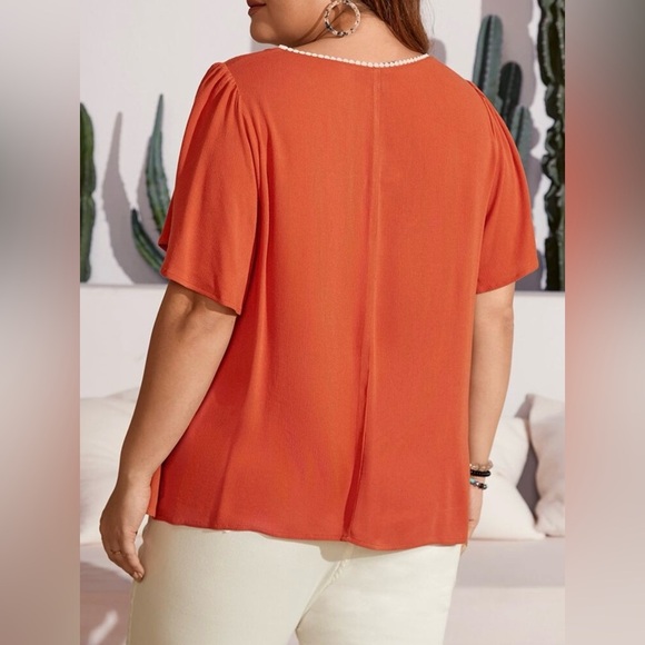 Women’s Plus 3X Embroidered Boho Peasant Blouse Rust Terracotta Orange Fall Top - Picture 7 of 10
